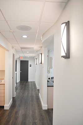 Hallway looking into dental treatment rooms