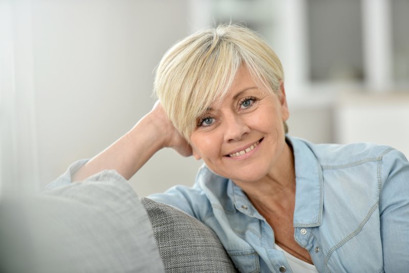 older woman smiling blonde hair