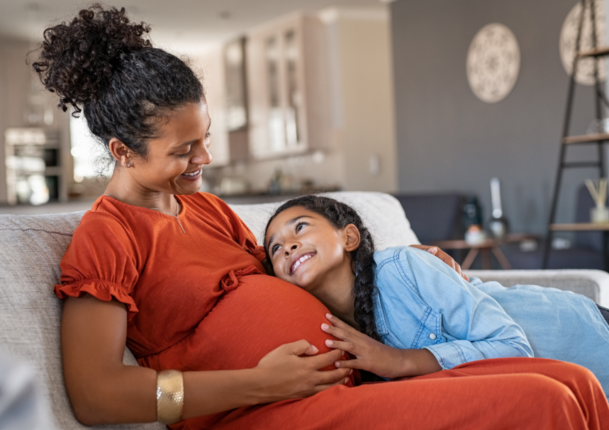 Pregnant mom with daughter